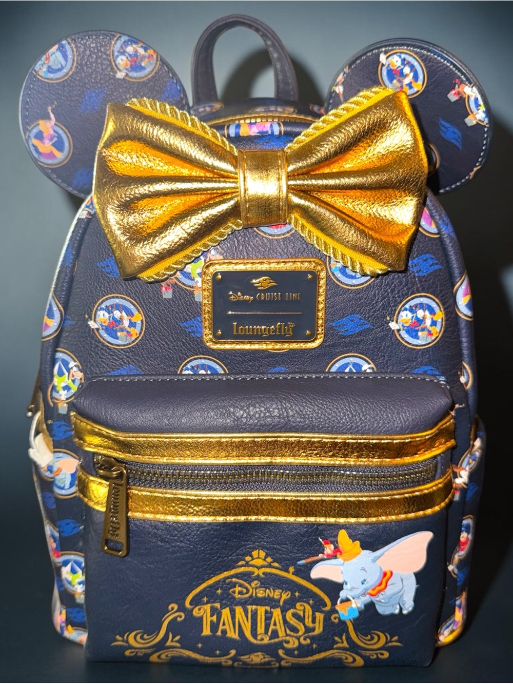 Loungefly Navy & Metallic Gold Disney Fantasy Bow Mini Backpack